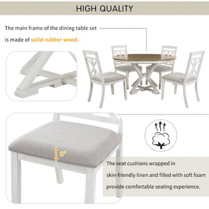 English Elm Trexm Retro Extendable Round Dining Set with Four Linen Upholstered Chairs Rubberwood Brown + Antique White ST000141AAD-2026