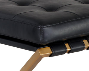 Sunpan Kenji Bench - Elegant Trestle Style with Brushed Gold Finish and Button Tufted Faux Leather Seat Small