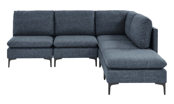English Elm Linen Upholstered Sectional Sofa with Black Metal Legs Mid-century Modern Living Room Dark Blue B2748S00120