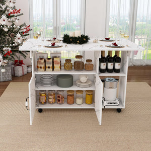 English Elm Multi-Functional Folding Table with Wheels and Hidden Shelves, 47" Space-Saving Desk for Small Rooms White W2700P342543