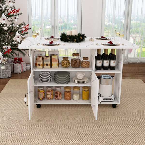 English Elm Multi-Functional Folding Table with Wheels and Hidden Shelves, 47" Space-Saving Desk for Small Rooms White W2700P342543