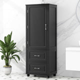 Bathroom Storage Cabinet, Freestanding with Drawers, Adjustable Shelf, MDF, Black