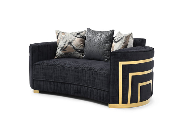 English Elm Soledad Luxurious G00523A-L Black Loveseat with Gold Chrome Accents, Deep 23" Seats & 3 Pillows B078S00630