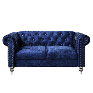 English Elm Anina Blue Velvet Loveseat Upholstered in Plush 100% Polyester Fabric with Foam-Fiber Comfort B201P299738
