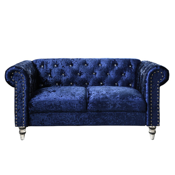 English Elm Anina Blue Velvet Loveseat Upholstered in Plush 100% Polyester Fabric with Foam-Fiber Comfort B201P299738