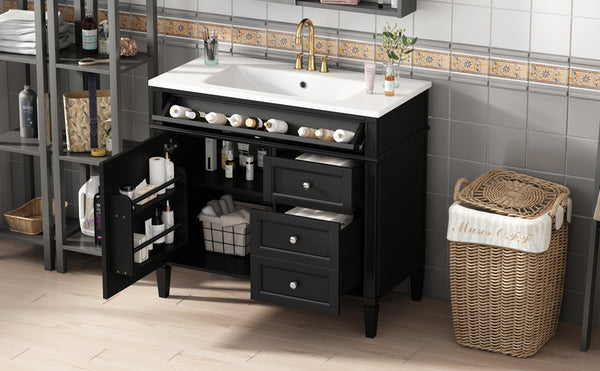 English Elm 36'' Modern Bathroom Vanity With Top Sink, Elegant Storage Cabinet & 2 Drawers For Small Spaces N710S136004B