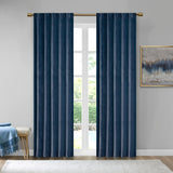 510 Design Colt Modern/Contemporary Room Darkening Metallic Printed Poly Velvet Rod Pocket/Back Tab Window Panel Pair 5DS40-0160 Navy