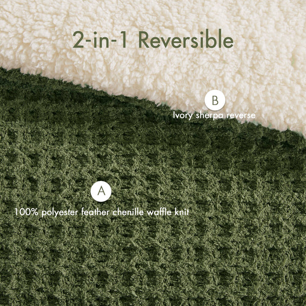 English Elm 2 Pieces Twin Waffle Knit Chenille Comforter Set with Plush Sherpa Reversible Cozy Bedding Ensemble Olive 20.47 L x 11.42 W x 9.84 H B035P381296