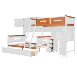English Elm Twin Over Full Wooden Bunk Bed With Desk, Storage Drawers, Shelves & Led Lights - Stylish & Functional N820S00064K-GIGA