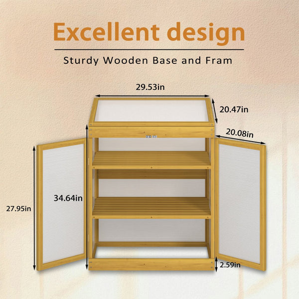 English Elm Greenhouse Pine Wood Cold Frame Cabinet with Polycarbonate Panels for Outdoor Seedlings W1850P236449