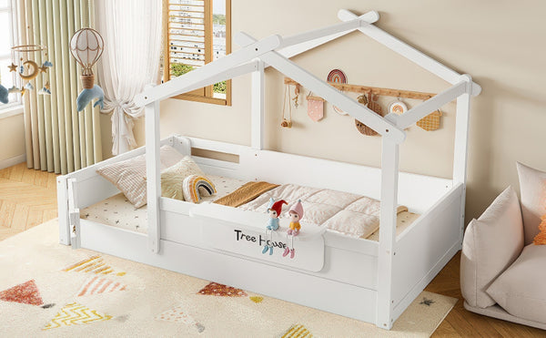 English Elm Twin Low Loft Bed Solid Pine Frame with Built-in Led Lighting and Storage Shelves Light White W1580P396330