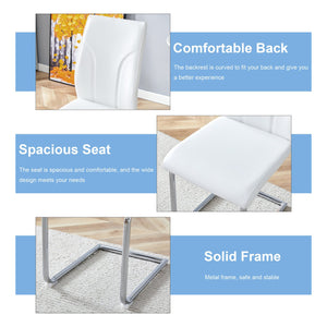 English Elm Set of 4 PU Dining Chairs White — High-Back Waterproof Upholstery, Sturdy Legs, Easy Assembly, Modern Design W1151P203801