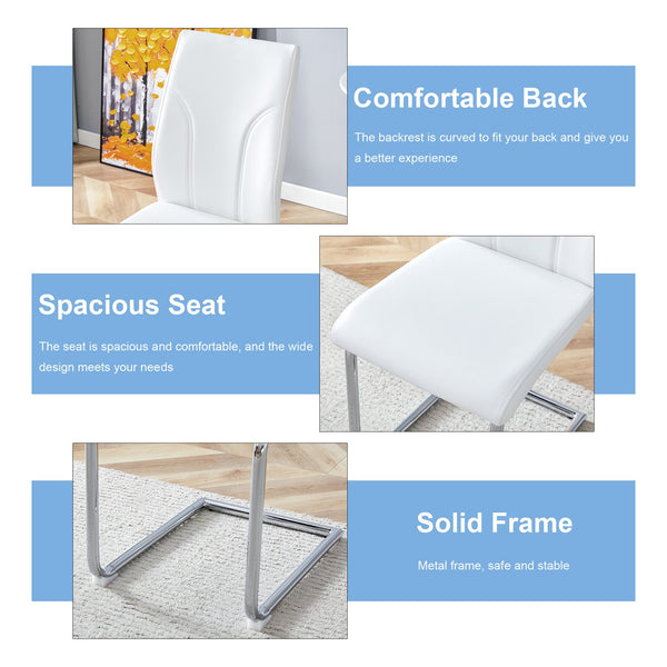 English Elm Set of 4 PU Dining Chairs White — High-Back Waterproof Upholstery, Sturdy Legs, Easy Assembly, Modern Design W1151P203801