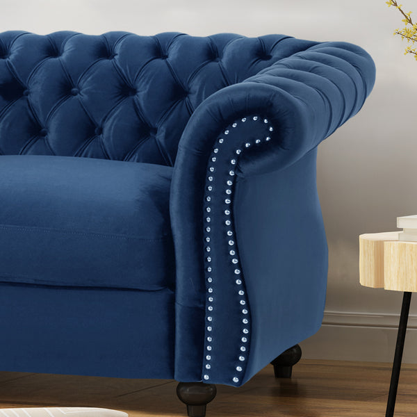 English Elm Christopher Knight Home® - LOVESEAT Plush Velvet Tufted Diamond Stitch with Nailhead Trim and Scrolled Arms for Luxe Comfort Navy Blue 63045.00NVLTNBLU