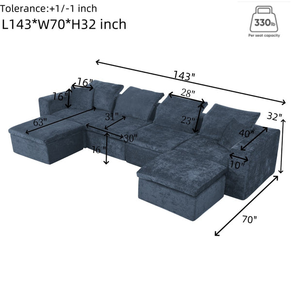 English Elm 143" U Shaped Chenille Sectional Sofa Deep Seat Cloud Comfort for Living Room W1117S00234
