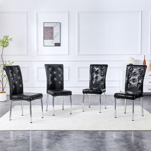 English Elm Set of 4 Glam Faux Leather Dining Chairs with Crystal Buckle and Gold Tone Legs Black W3226P311056