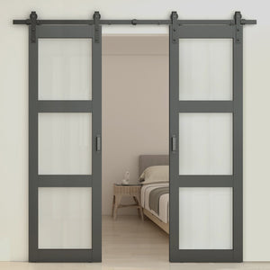 English Elm 30 in Matte Black Steel Sliding Barn Door Frosted Glass Privacy Panel with Hardware Black B2763P483210
