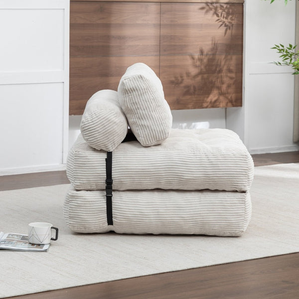 English Elm Folding Floor Sofa Bed Convertible Lounge Chair with Shredded Foam Fill for Bedroom Beige W2200P442793