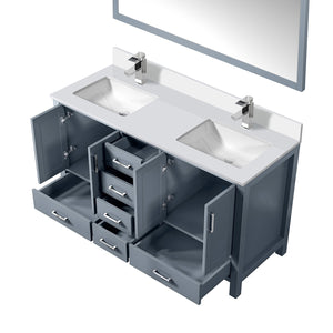 English Elm Dark Grey Double Bath Vanity Set With White Quartz Top, Chrome Faucet & 58" Mirror For Elegance B2731S00993