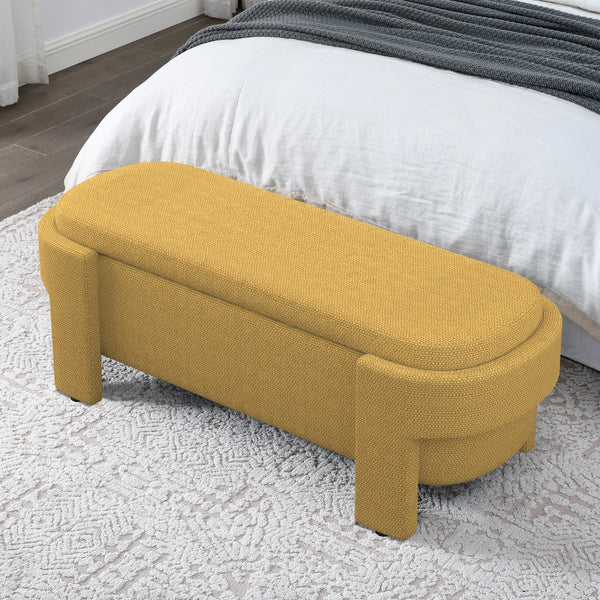 English Elm Linen Upholstered Storage Bench with High-Density Foam Seat, Spacious Hidden Compartment, 51.5" Yellow W487P271462