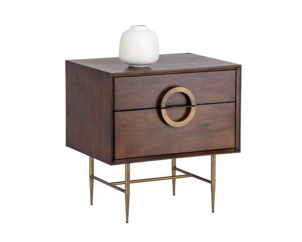 Sunpan Emery Handcrafted Nightstand with Soft Closing Drawers - Unique Design for Modern Bedrooms Antique Brass / Dark Mango