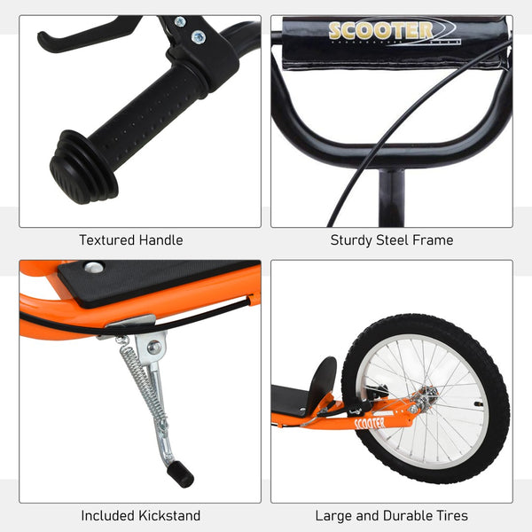 English Elm Aosom Youth Kick Scooter Steel Frame Inflatable Wheels Dual Brakes Adjustable Bar Orange W2225P217073