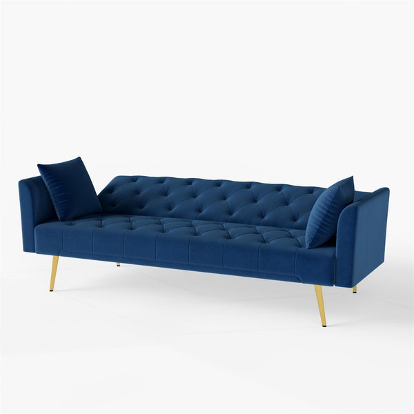 English Elm Modern Tufted Velvet Sleeper Sofa Retro Style Convertible Fold Flat for Compact Spaces Blue W2353P399459