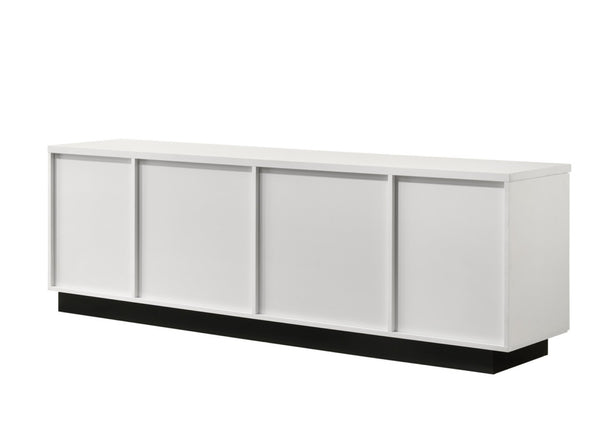English Elm Tropea 58 Inch Open Shelf Media Console with Oak Finish and Cord Management B2749P413260