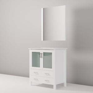 English Elm White Bath Vanity Set With Ceramic Top, Soft-Close Drawers & Matching Mirror For Small Spaces B2731S00722-GIGA