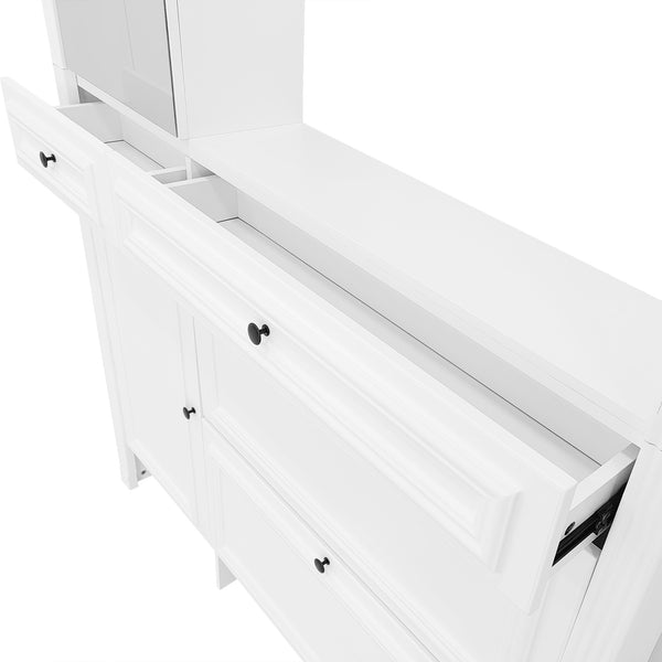 English Elm VIBE 54.7" Hall Tree Entryway Organizer with Mirror, Flip Shoe Cabinets, Bench, Hooks, 4-in-1 Storage System SJ000141AAK