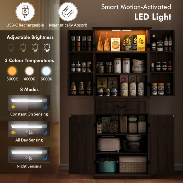 English Elm Nordic Floor to Ceiling Pantry Cabinet with Led Lighting and Six Door Shelves T3971P428147