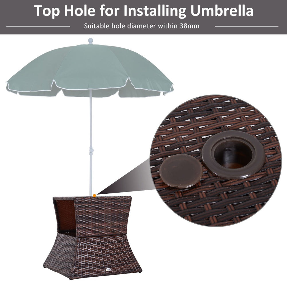 English Elm Outdoor Wicker Side Table with Umbrella Hole Pe Rattan Patio Accent Storage Shelf T3971P386089