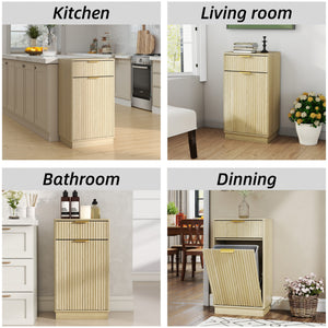 English Elm 10-Gallon Woodgrain Tilt-Out Trash Cabinet with Wave-Texture Drawer, Industrial Metal Accents, Space-Saving Organizer for Kitchen Bath Living Room Oak W2557P319050
