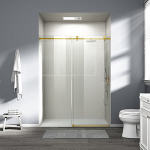 English Elm 56" Frameless Sliding Shower Door Brushed Gold Tempered Glass Walk-in Enclosure W1573P399019