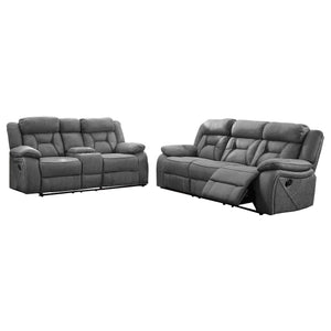 English Elm Orson Grey 2-Piece Reclining Living Room Set with Plush Microfiber, Storage Console, Modern Channeling Elegance B062S00848