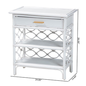 English Elm Bohemian Woven Rattan Nightstand with Geometric Drawer for Organic Bedroom Styling B2750P467859