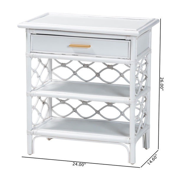 English Elm Bohemian Woven Rattan Nightstand with Geometric Drawer for Organic Bedroom Styling B2750P467859