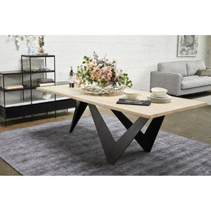 English Elm Bird Live Edge Oak Slab Dining Table with Sculptural Iron Base Seats Six B2769S00009