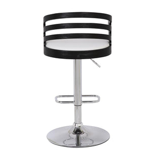 English Elm Modern Wood Back Adjustable Swivel Bar Stool with Cushion, Padded Seat, Armrests & Chrome Footrest Black White B347P337933