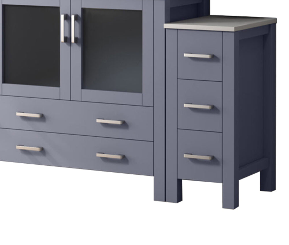 English Elm Dark Grey Bath Vanity Set 60" W X 18.25" D With Side Cabinets, Faucet & Elegant White Ceramic Top B2731S01376