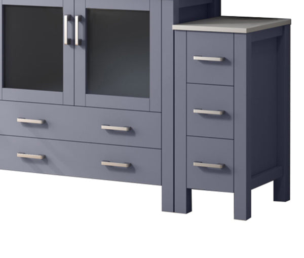 English Elm Dark Grey Bath Vanity Set 60" W X 18.25" D With Side Cabinets, Faucet & Elegant White Ceramic Top B2731S01376
