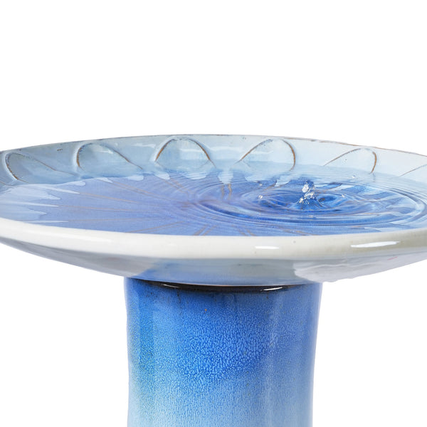 English Elm 17'' Hand-Glazed Ceramic Bird Bath Pedestal with Swirl Pattern, Durable Lightweight Outdoor Sculpture Blue Gray W3273P322557
