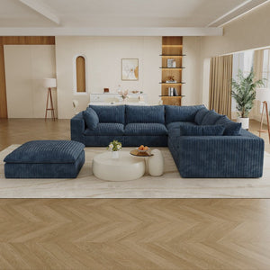 English Elm 118.2" Modular Cloud Sofa Corduroy Upholstered Deep Seat Lounge for Living Room Blue W2824S00156