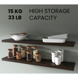English Elm Dark Oak Rich-Grain Floating Shelf 47.3" x 9.8" Set of 2 — Concealed Mounting, Sturdy Melamine Elegance B062P380036