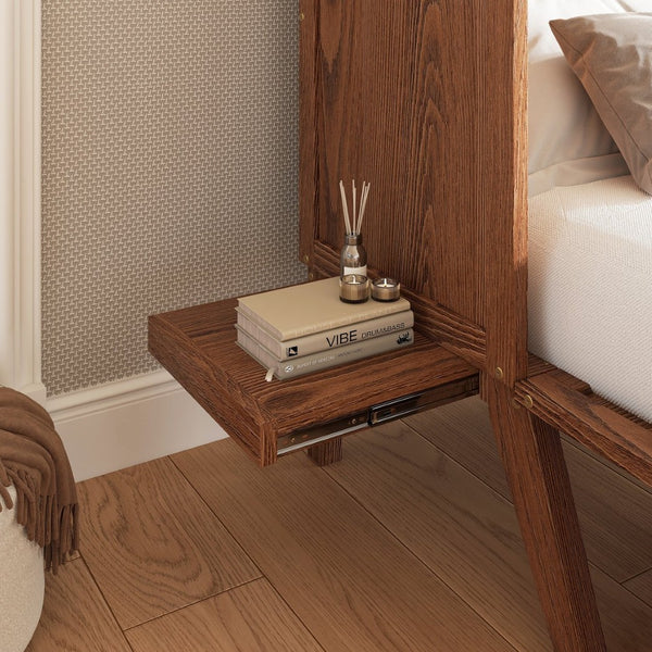 English Elm Full Size Pine Cabinet Murphy Bed with Usb Charging Side Shelves for Guest Rooms W504S00221