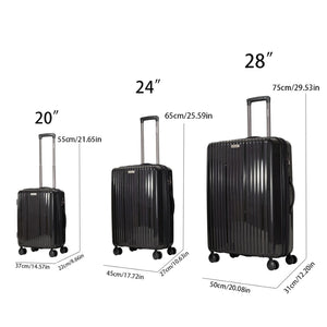 English Elm Luggage 3 Piece Pp Hard Shell Travel Set with Spinner Wheels Expandable Carry On Black T3292P316972
