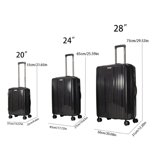 English Elm Luggage 3 Piece Pp Hard Shell Travel Set with Spinner Wheels Expandable Carry On Black T3292P316972