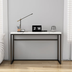 English Elm Home Office Writing Desk with Steel Frame and Scratch Resistant Two Tone Surface Marble W3151P400583