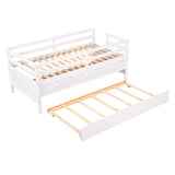 Hearth and Haven Low Loft Bed Twin Size with Full Safety Fence, Climbing Ladder, Storage Drawers and Trundle White Solid Wood Bed WF312991AAK