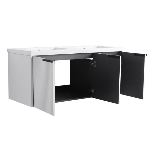 English Elm 48" Modern Wall-Mounted Bathroom Vanity With Resin Double Sink & Soft-Close Doors For Stylish Storage P2 W999S00352-GIGA